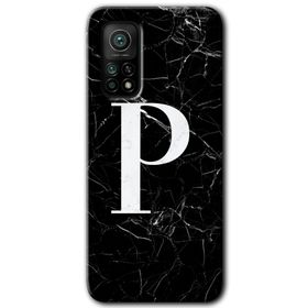 Gramaphone Mi 10T Pro Hd Desen Baskılı Arka Kapak Siyah Mermer Desenli P Harfi Kılıf