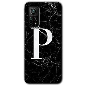 Gramaphone Mi 10T Pro Hd Desen Baskılı Arka Kapak Siyah Mermer Desenli P Harfi Kılıf