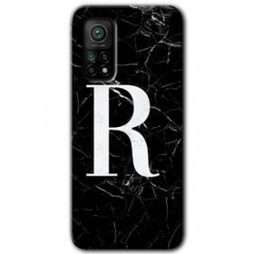 Gramaphone Mi 10T Pro Hd Desen Baskılı Arka Kapak Siyah Mermer Desenli R Harfi Kılıf