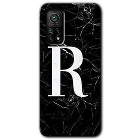 Gramaphone Mi 10T Pro Hd Desen Baskılı Arka Kapak Siyah Mermer Desenli R Harfi Kılıf