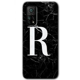 Gramaphone Mi 10T Pro Hd Desen Baskılı Arka Kapak Siyah Mermer Desenli R Harfi Kılıf