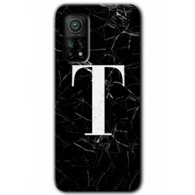 Gramaphone Mi 10T Pro Hd Desen Baskılı Arka Kapak Siyah Mermer Desenli T Harfi Kılıf