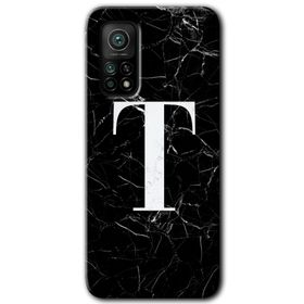 Gramaphone Mi 10T Pro Hd Desen Baskılı Arka Kapak Siyah Mermer Desenli T Harfi Kılıf
