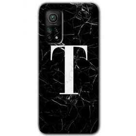 Gramaphone Mi 10T Pro Hd Desen Baskılı Arka Kapak Siyah Mermer Desenli T Harfi Kılıf