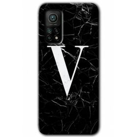 Gramaphone Mi 10T Pro Hd Desen Baskılı Arka Kapak Siyah Mermer Desenli V Harfi Kılıf