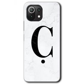 Gramaphone Mi 11 Lite Hd Desen Baskılı Arka Kapak Beyaz Mermer Desenli C Harfi Kılıf