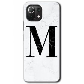 Gramaphone Mi 11 Lite Hd Desen Baskılı Arka Kapak Beyaz Mermer Desenli M Harfi Kılıf