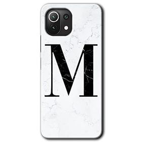 Gramaphone Mi 11 Lite Hd Desen Baskılı Arka Kapak Beyaz Mermer Desenli M Harfi Kılıf