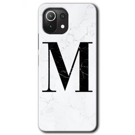 Gramaphone Mi 11 Lite Hd Desen Baskılı Arka Kapak Beyaz Mermer Desenli M Harfi Kılıf