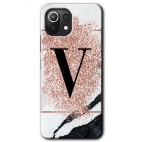 Gramaphone Mi 11 Lite Hd Desen Baskılı Arka Kapak Pembe Mermer Desenli V Harfi Kılıf