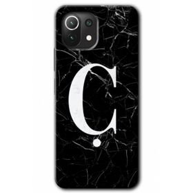 Gramaphone Mi 11 Lite Hd Desen Baskılı Arka Kapak Siyah Mermer Desenli C Harfi Kılıf