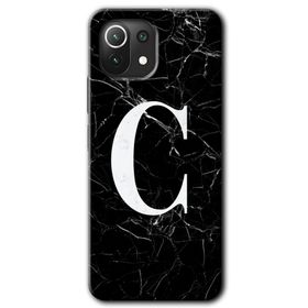 Gramaphone Mi 11 Lite Hd Desen Baskılı Arka Kapak Siyah Mermer Desenli C Harfi Kılıf