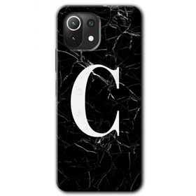 Gramaphone Mi 11 Lite Hd Desen Baskılı Arka Kapak Siyah Mermer Desenli C Harfi Kılıf