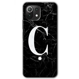 Gramaphone Mi 11 Lite Hd Desen Baskılı Arka Kapak Siyah Mermer Desenli C Harfi Kılıf