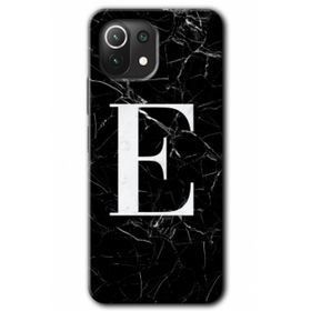 Gramaphone Mi 11 Lite Hd Desen Baskılı Arka Kapak Siyah Mermer Desenli E Harfi Kılıf
