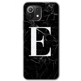Gramaphone Mi 11 Lite Hd Desen Baskılı Arka Kapak Siyah Mermer Desenli E Harfi Kılıf
