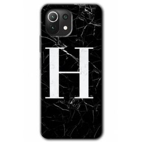 Gramaphone Mi 11 Lite Hd Desen Baskılı Arka Kapak Siyah Mermer Desenli H Harfi Kılıf