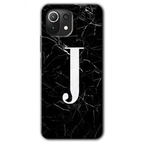 Gramaphone Mi 11 Lite Hd Desen Baskılı Arka Kapak Siyah Mermer Desenli J Harfi Kılıf