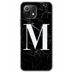 Gramaphone Mi 11 Lite Hd Desen Baskılı Arka Kapak Siyah Mermer Desenli M Harfi Kılıf