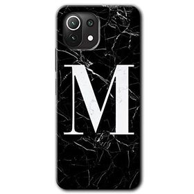 Gramaphone Mi 11 Lite Hd Desen Baskılı Arka Kapak Siyah Mermer Desenli M Harfi Kılıf