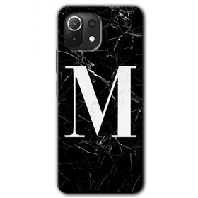 Gramaphone Mi 11 Lite Hd Desen Baskılı Arka Kapak Siyah Mermer Desenli M Harfi Kılıf