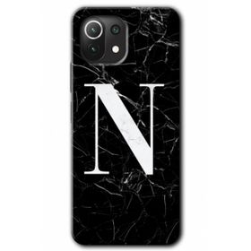 Gramaphone Mi 11 Lite Hd Desen Baskılı Arka Kapak Siyah Mermer Desenli N Harfi Kılıf