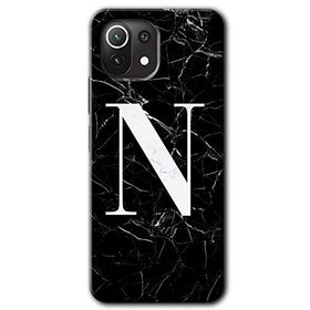 Gramaphone Mi 11 Lite Hd Desen Baskılı Arka Kapak Siyah Mermer Desenli N Harfi Kılıf