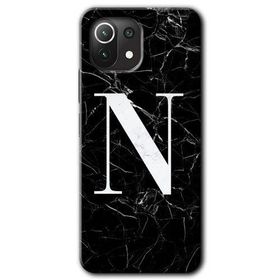 Gramaphone Mi 11 Lite Hd Desen Baskılı Arka Kapak Siyah Mermer Desenli N Harfi Kılıf