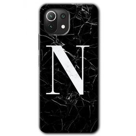 Gramaphone Mi 11 Lite Hd Desen Baskılı Arka Kapak Siyah Mermer Desenli N Harfi Kılıf