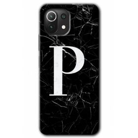 Gramaphone Mi 11 Lite Hd Desen Baskılı Arka Kapak Siyah Mermer Desenli P Harfi Kılıf