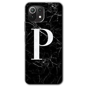 Gramaphone Mi 11 Lite Hd Desen Baskılı Arka Kapak Siyah Mermer Desenli P Harfi Kılıf