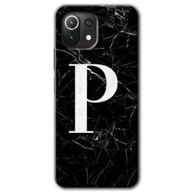 Gramaphone Mi 11 Lite Hd Desen Baskılı Arka Kapak Siyah Mermer Desenli P Harfi Kılıf