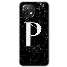 Gramaphone Mi 11 Lite Hd Desen Baskılı Arka Kapak Siyah Mermer Desenli P Harfi Kılıf