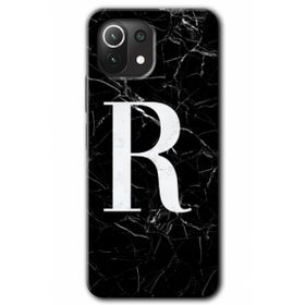 Gramaphone Mi 11 Lite Hd Desen Baskılı Arka Kapak Siyah Mermer Desenli R Harfi Kılıf