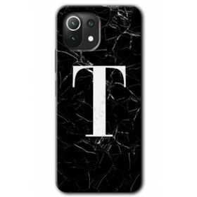 Gramaphone Mi 11 Lite Hd Desen Baskılı Arka Kapak Siyah Mermer Desenli T Harfi Kılıf