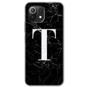 Gramaphone Mi 11 Lite Hd Desen Baskılı Arka Kapak Siyah Mermer Desenli T Harfi Kılıf