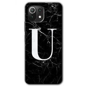 Gramaphone Mi 11 Lite Hd Desen Baskılı Arka Kapak Siyah Mermer Desenli U Harfi Kılıf