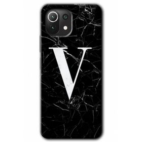 Gramaphone Mi 11 Lite Hd Desen Baskılı Arka Kapak Siyah Mermer Desenli V Harfi Kılıf
