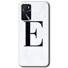 Gramaphone Oppo A16 Kılıf HD Desen Baskılı Arka Kapak - Beyaz Mermer Desenli E Harfi Kılıf