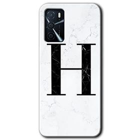 Gramaphone Oppo A16 Kılıf HD Desen Baskılı Arka Kapak - Beyaz Mermer Desenli H Harfi Kılıf
