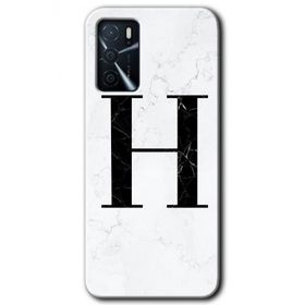 Gramaphone Oppo A16 Kılıf HD Desen Baskılı Arka Kapak - Beyaz Mermer Desenli H Harfi Kılıf
