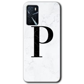 Gramaphone Oppo A16 Kılıf HD Desen Baskılı Arka Kapak - Beyaz Mermer Desenli P Harfi Kılıf