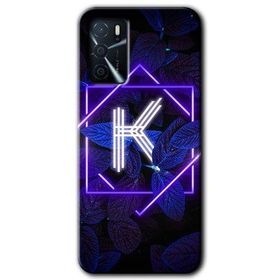 Gramaphone Oppo A16 Kılıf HD Desen Baskılı Arka Kapak - Dark Neon Yaprak K Harfi Kılıf
