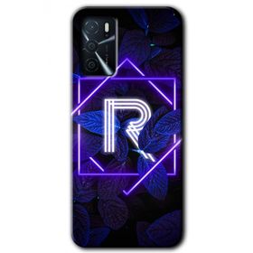 Gramaphone Oppo A16 Kılıf HD Desen Baskılı Arka Kapak - Dark Neon Yaprak R Harfi Kılıf