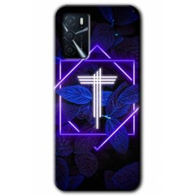 Gramaphone Oppo A16 Kılıf HD Desen Baskılı Arka Kapak - Dark Neon Yaprak T Harfi Kılıf