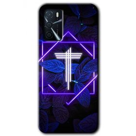 Gramaphone Oppo A16 Kılıf HD Desen Baskılı Arka Kapak - Dark Neon Yaprak T Harfi Kılıf