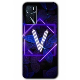 Gramaphone Oppo A16 Kılıf HD Desen Baskılı Arka Kapak - Dark Neon Yaprak V Harfi Kılıf