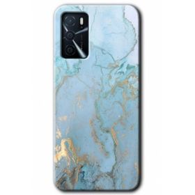 Gramaphone Oppo A16 Kılıf HD Desen Baskılı Arka Kapak - Mavi Gold Mermer Kılıf