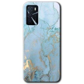 Gramaphone Oppo A16 Kılıf HD Desen Baskılı Arka Kapak - Mavi Gold Mermer Kılıf