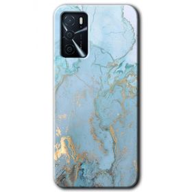 Gramaphone Oppo A16 Kılıf HD Desen Baskılı Arka Kapak - Mavi Gold Mermer Kılıf